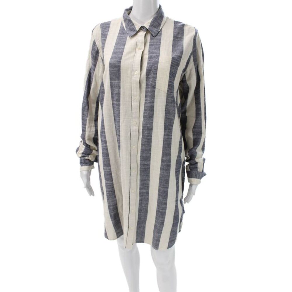 Birds of Paradis by Trovata Women Shirt Dress Blue Cotton Striped Size L